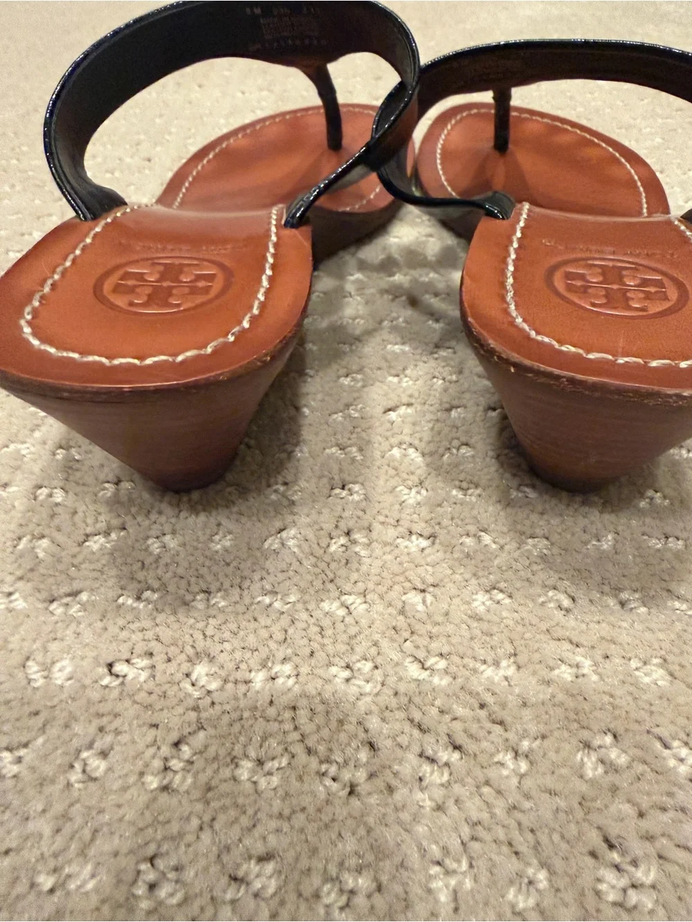 Tory Burch Black Leather Thong Sandals with Gold Logo